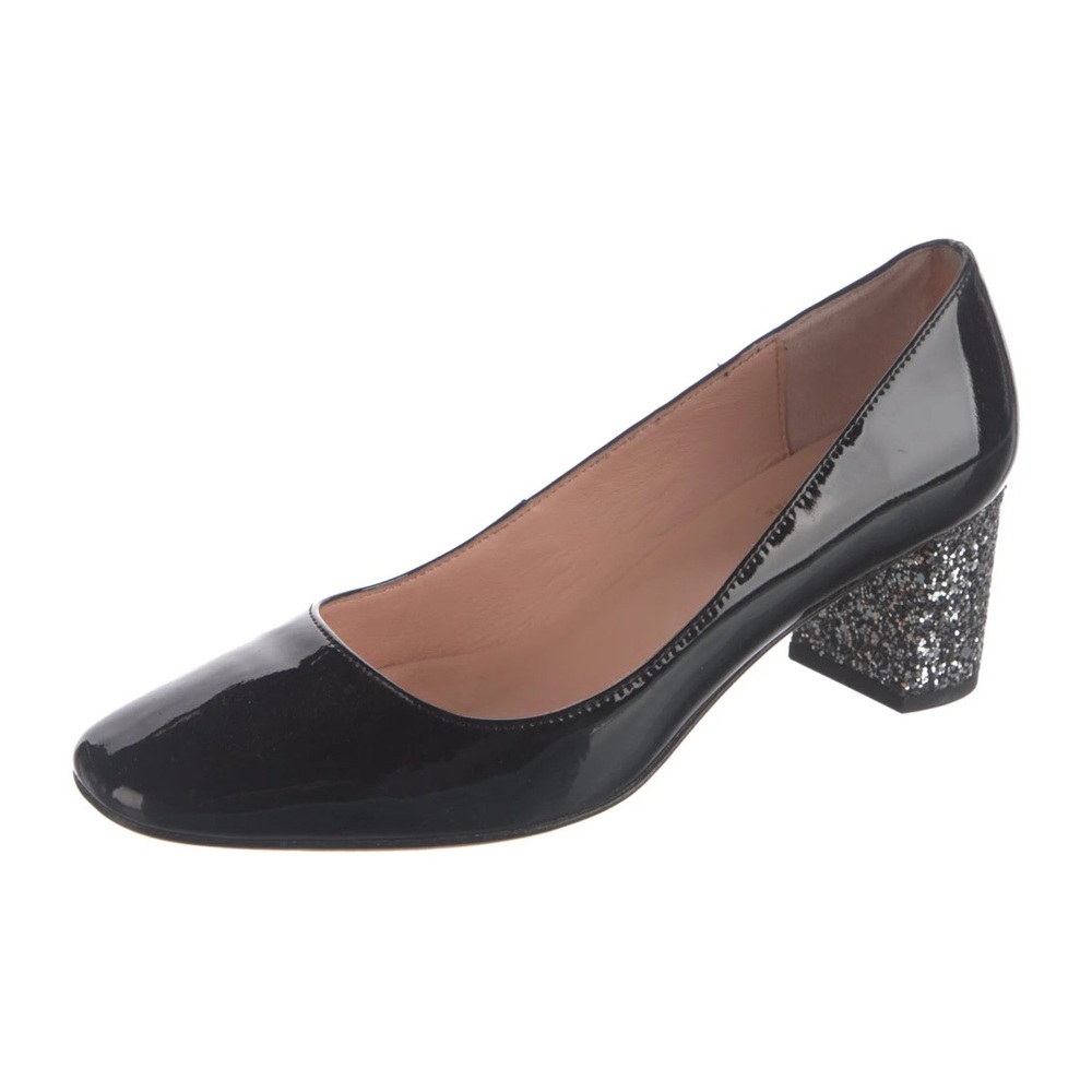 Kate Spade Black Patent Leather with Glittery Block Heel
